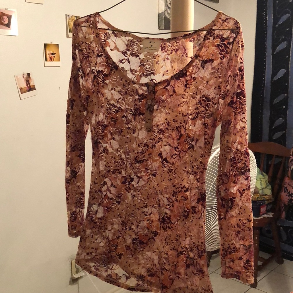 See through floral blouse